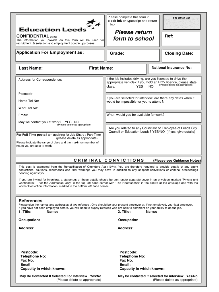  Leeds City Council Application Form 2008