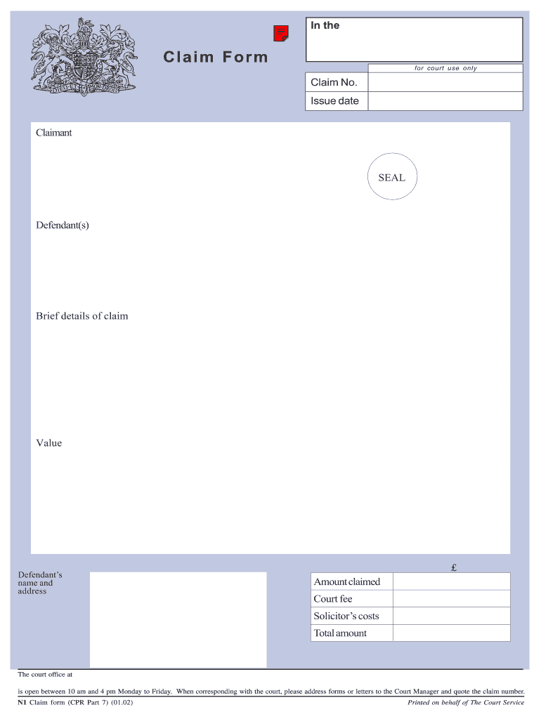  Claim FORM Civil Dispute Resolution StuDocu 2002