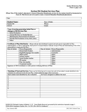 Section 504 Student Services Plan, Form 11 4