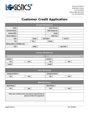  Customer Credit Application Logistics Plus 2013