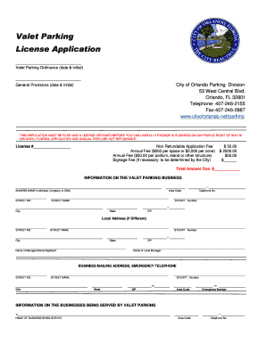 Valet Parking License  Form