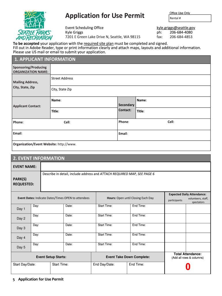 Seattle Park Permit  Form