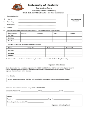 Kashmir University Exam Form