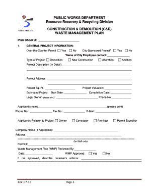 Waste Management Plan  Form