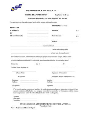 BARBADOS STOCK EXCHANGE INC SHARE TRANSFER FORM