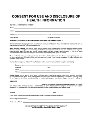 Form 01 Consent for Use and Disclosure of Health Information 01