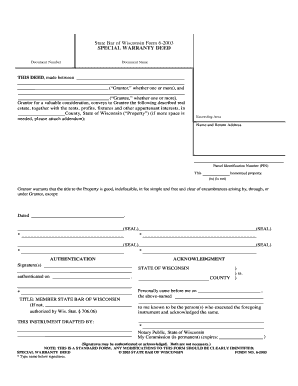 Wisconsin Special Warranty Deed  Form