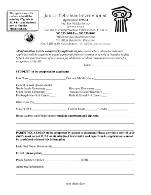 Nautilus Junior Scholars Application  Form