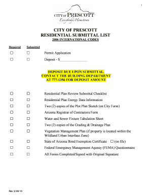 City of Prescott Residential Submittal List  Form