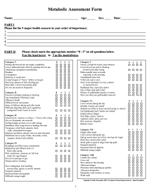Metabolic Assessment Form