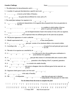 Genetics Challenge Answer Key  Form