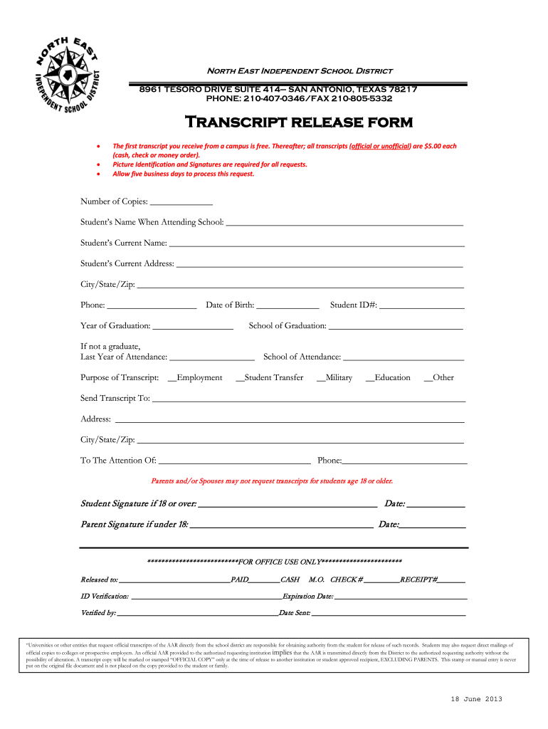  Neisd Transcript  Form 2013