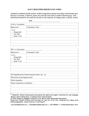 Printable Behavior Observation Forms