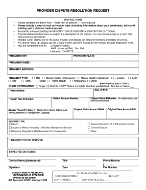 Provider Resolution Request Form Coast Healthcare Management