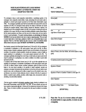 Rhode Island Interscholastic League Warning Acknowledgement Form