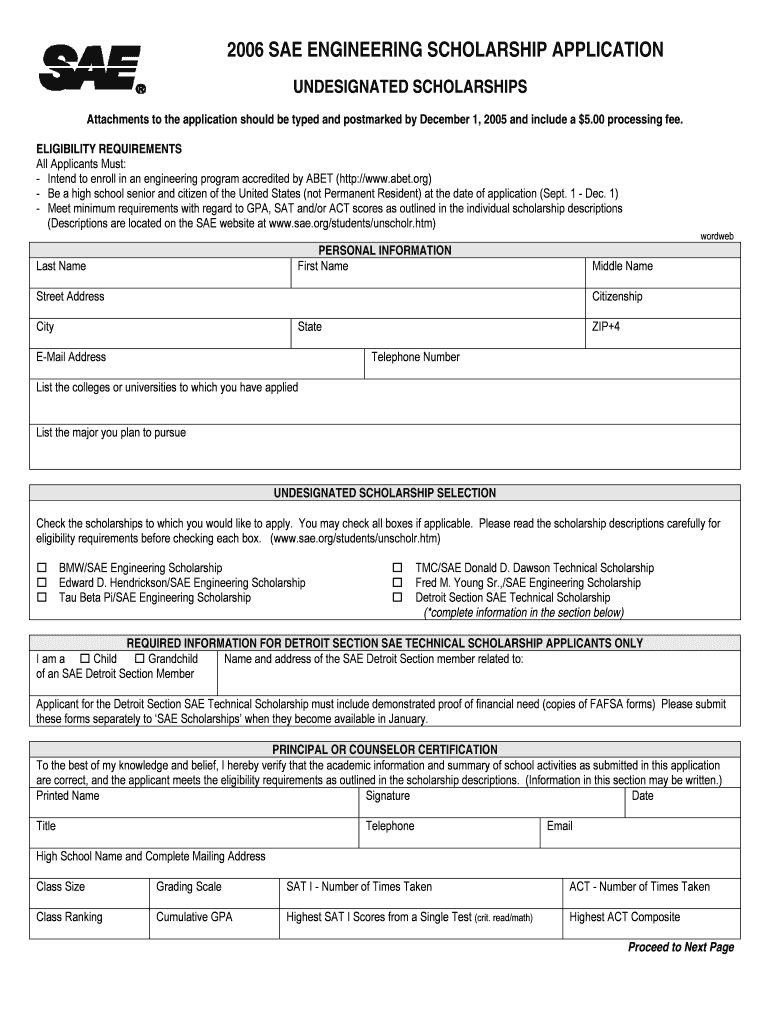 SAE ENGINEERING SCHOLARSHIP APPLICATION Form
