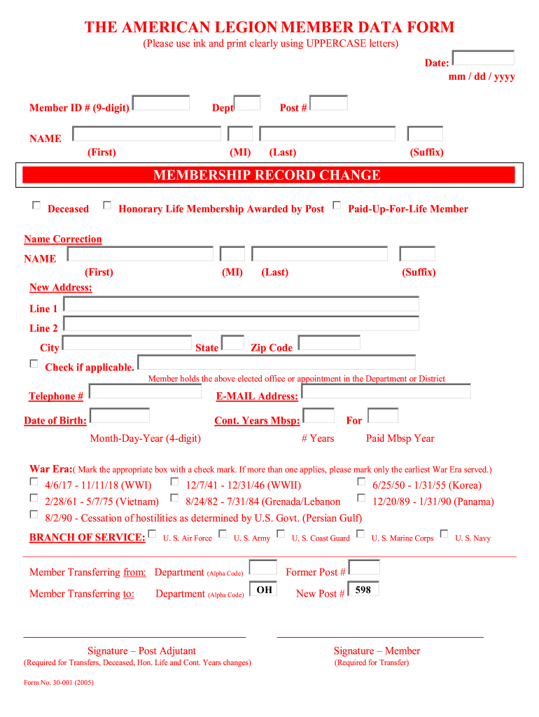  American Legion Transfer Form 2005