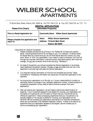 RENTAL APPLICATION Wilber School Apartments  Form