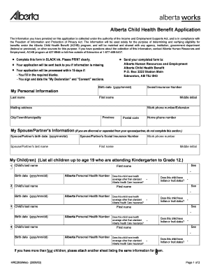 HRE2939I Alberta Child Health Benefit Application Plates  Form