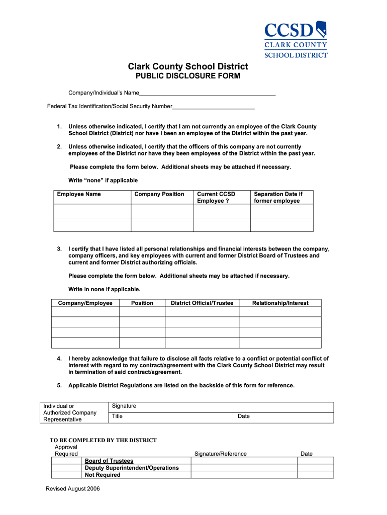 Get and Sign Ccsd Public Disclosure Form 2006-2022