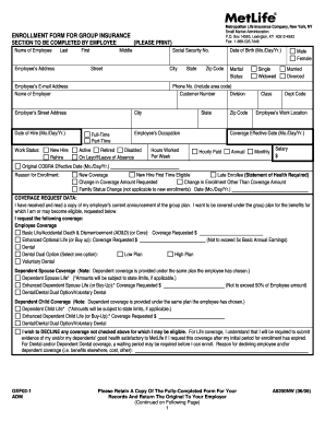  Metlife Dental Enrollment Form 2006-2024