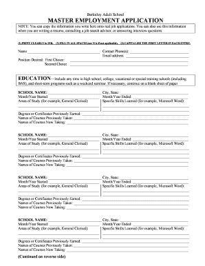 Master Application Form