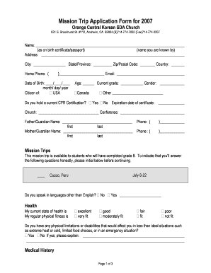 Mission Trip Application Form Template