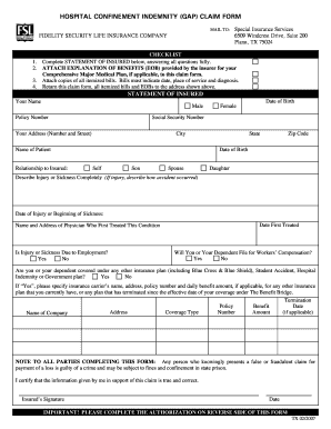 Fidelity Hospital Confinement Claim Form