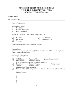 Orange County Public Schools Field Trip Information Form School Year Ocps