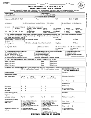  San Diego Unified School District Enrollment Forms Section Iv 2012