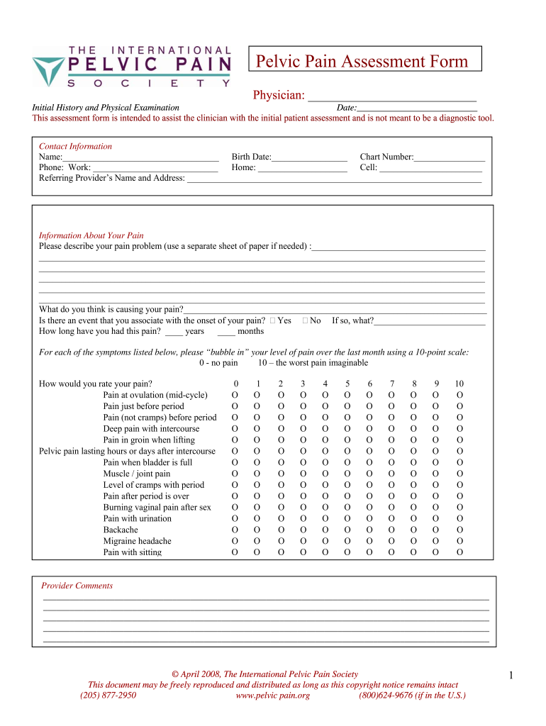 Pelvic Pain Assessment Form