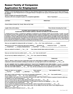 Susser Family of Companies Application for Employment Form