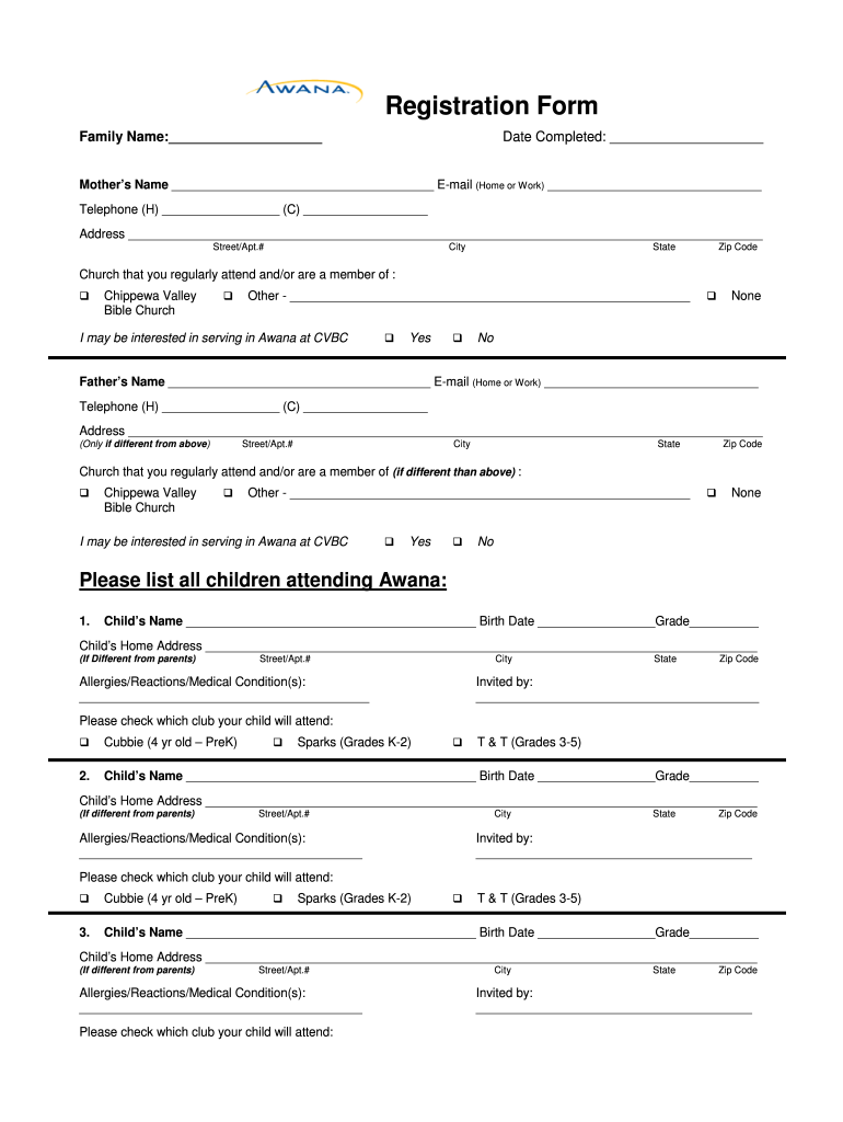 AWANA Registration Form Chippewa Valley Bible Church!