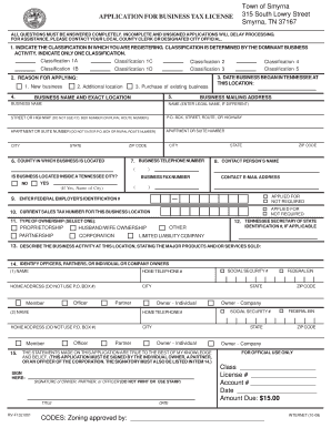 Tennessee Business License  Form