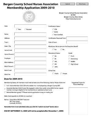 Bergen County School Nurses Association  Form