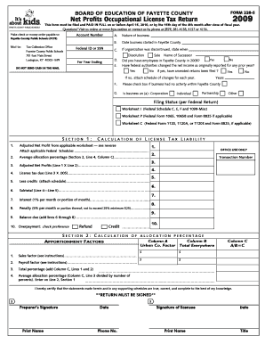 Net Profit Occupational License Tax Return 228 S Fayette County Fcps 2009