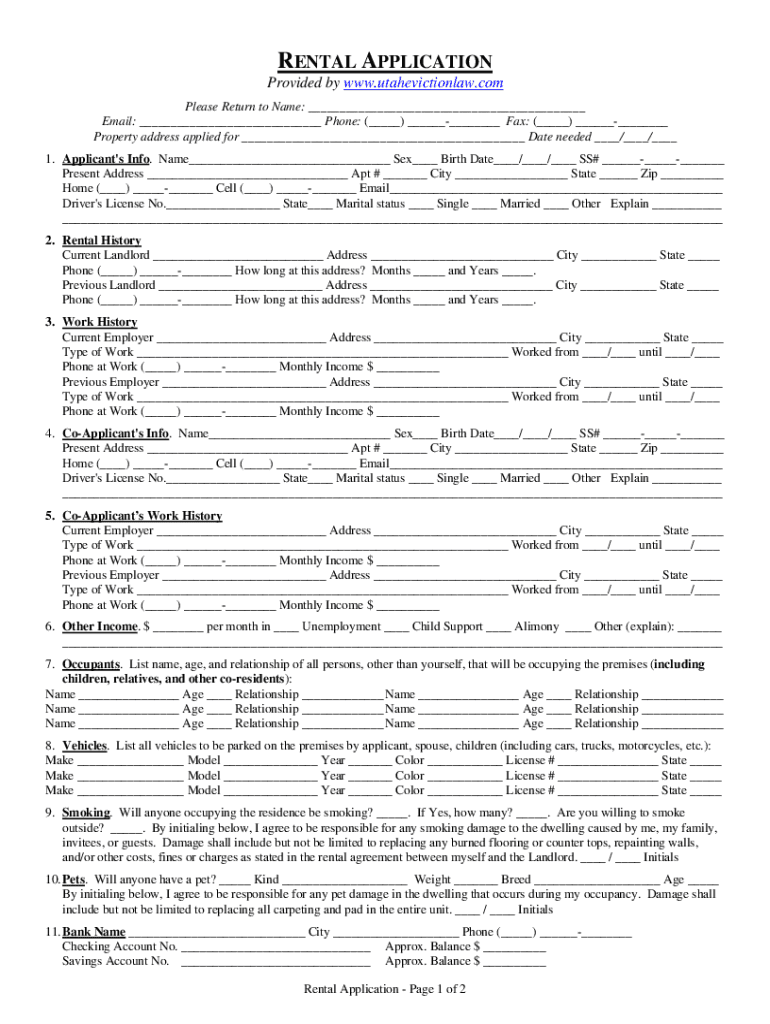 Tenant Information Form Word