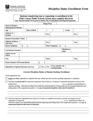 Enrollment Form for Elementary School