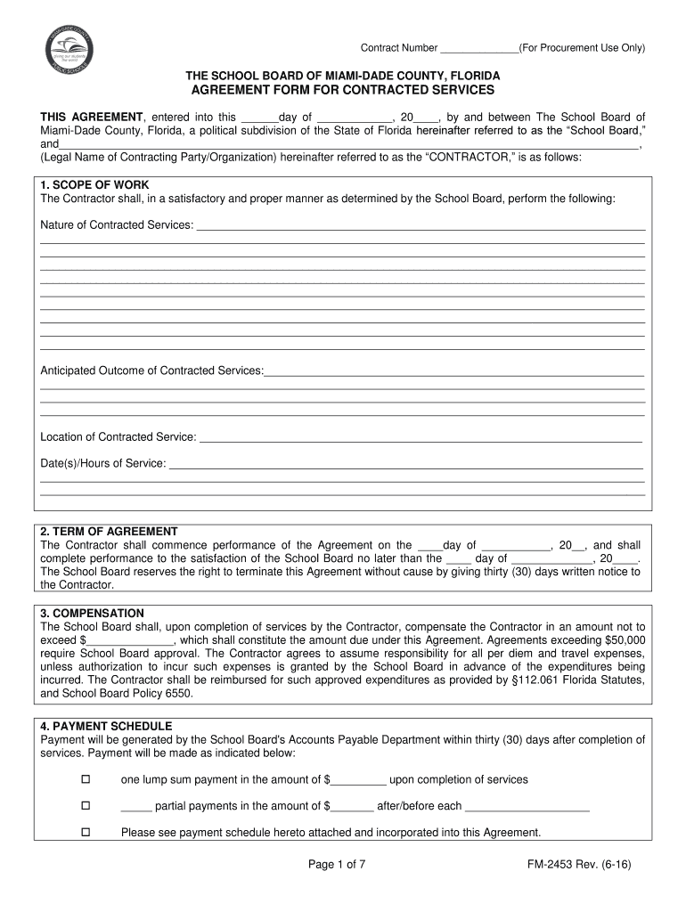  Agreement Form for Contracted Services  Forms  Miami Dade 2016-2024
