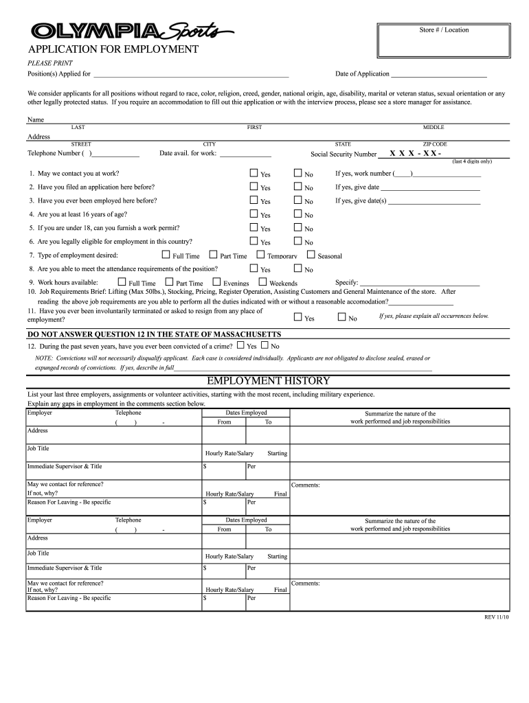  Olympia Sports Application 2010-2024