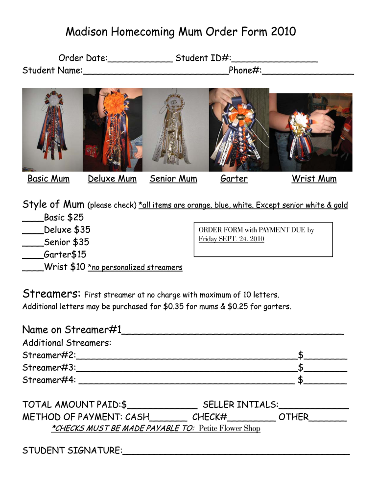 Get and Sign Homecoming Mums Order Form Template 2010-2022