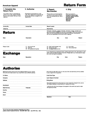 American Apparel Returns  Form