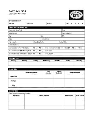 East Bay Deli Application  Form