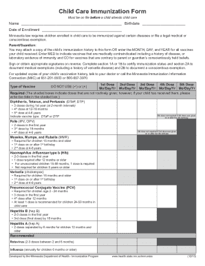 Child Care Immunization Form Minnesota Dept of Health Form to Record Your Child&#039;s Immunizations or Exemptions for Your Chil