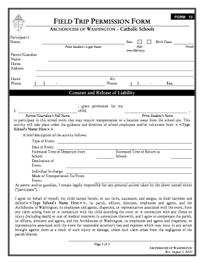 Archdiocese of Washington Permission Form