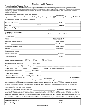 Printable School Physical Form