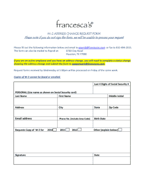 W2 Address Change Request Form