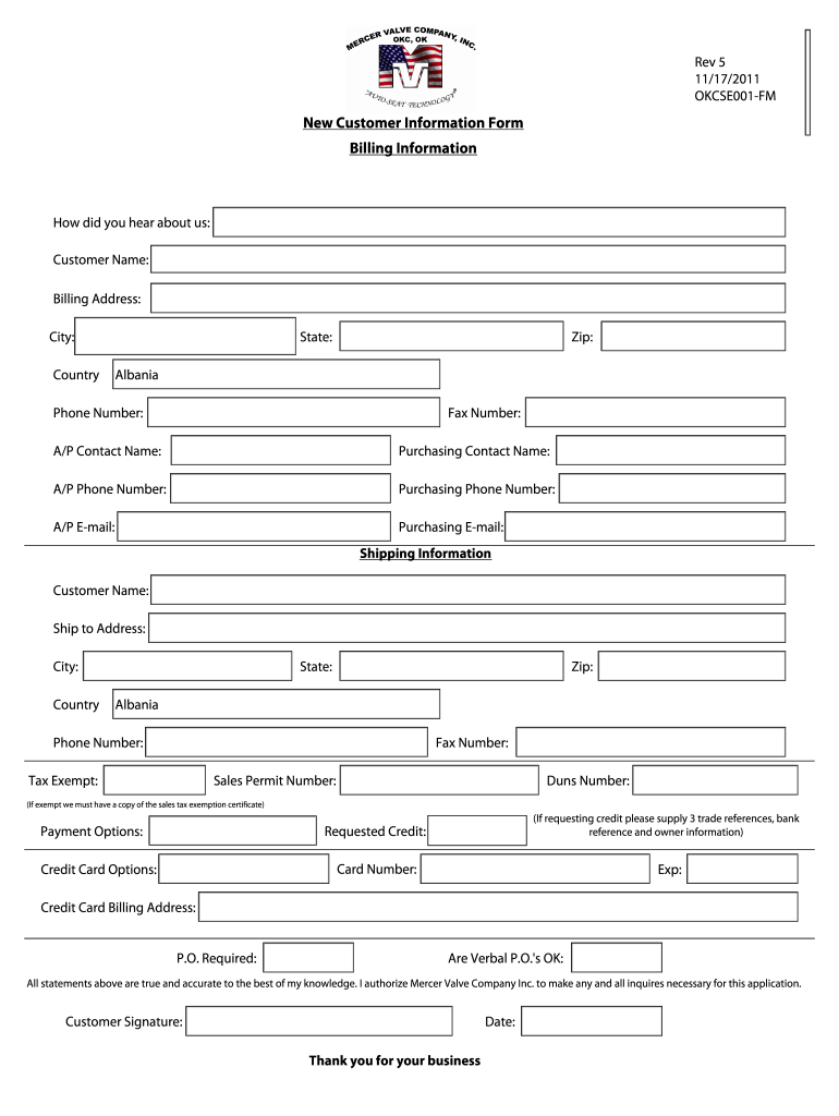  Customer Information Form 2011-2024