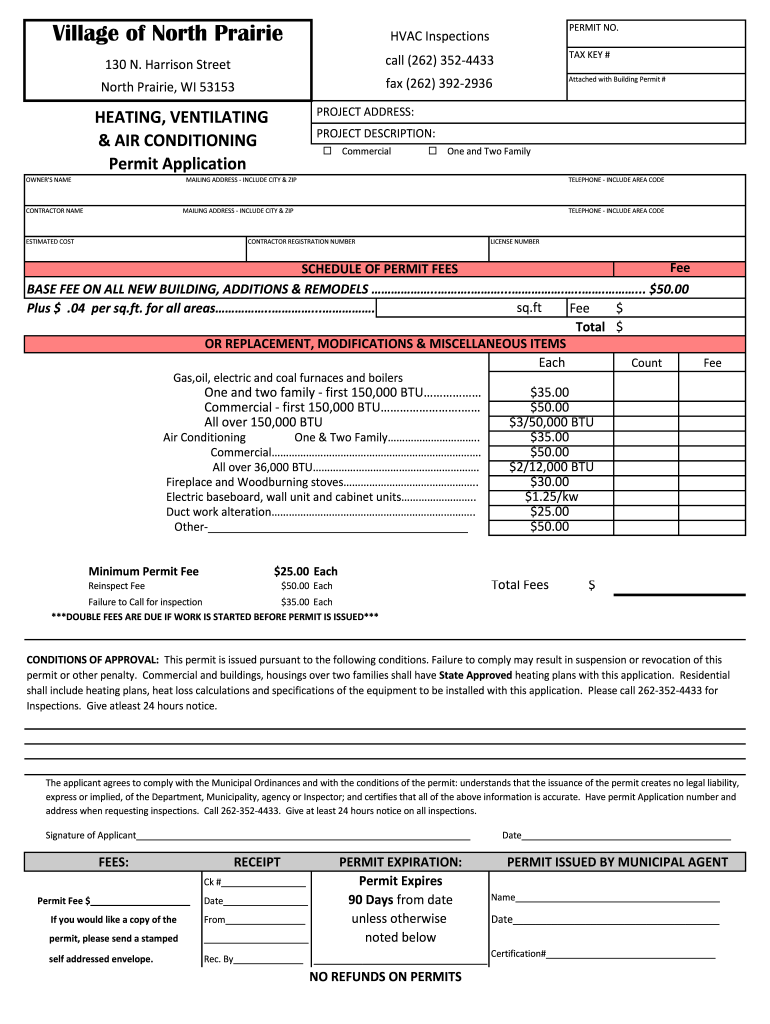 Uniform Heating Ventilation & Air Conditioning Permit Application Beloit