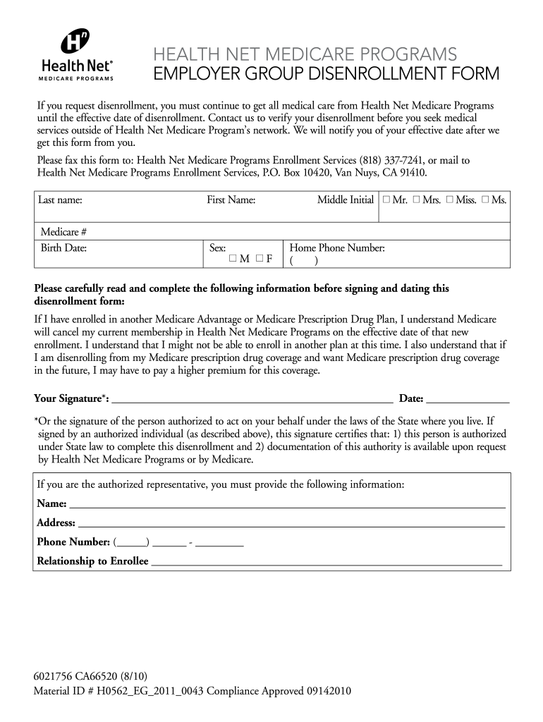  Health Net Disenrollment Form 2010-2024